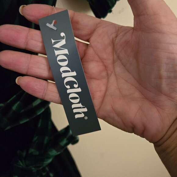 Modcloth NWT A Victorian Drama Green Striped Velvet Wrap Midi Dress Size XL - Picture 10 of 12